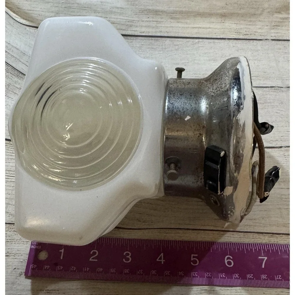 Vintage Bathroom Wall Sink Lamp Sconce Milk Glass Outlet Headlight Pull Chain